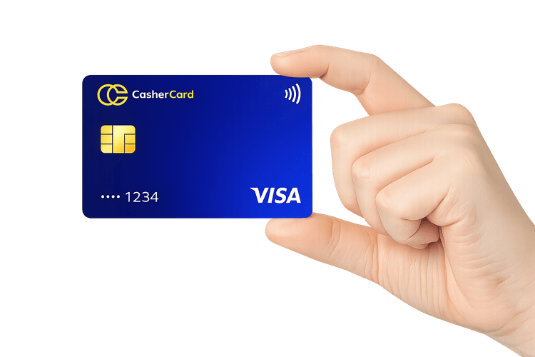 Hand holding virtual card